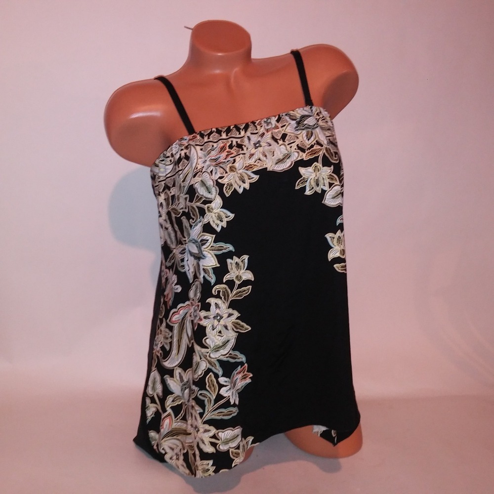 Miraclesuit Tankini Top Swim Size 12 Black Floral Underwire